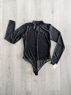 Auden Mesh Sequin Long sleeve Turtleneck Bodysuit - L